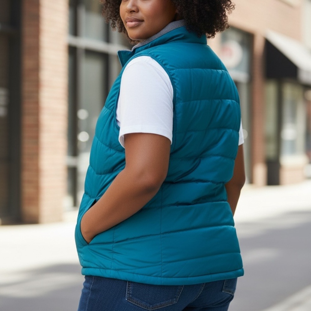 Lands' End Plus Size Women's Teal Puffer Style Zip Up Vest Size 2X